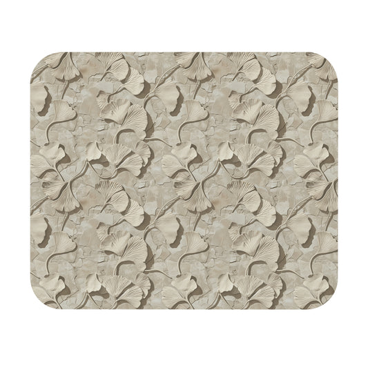 Neutral Ginkgo Leaf Pattern Mouse Pad | Beige Botanical Desk Mat