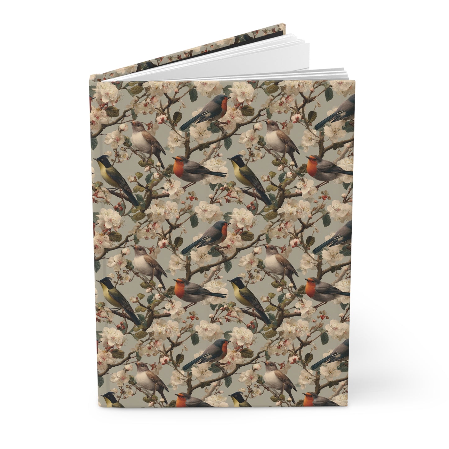 Vintage Songbirds Pattern Hardcover Journal | Botanical Floral Notebook