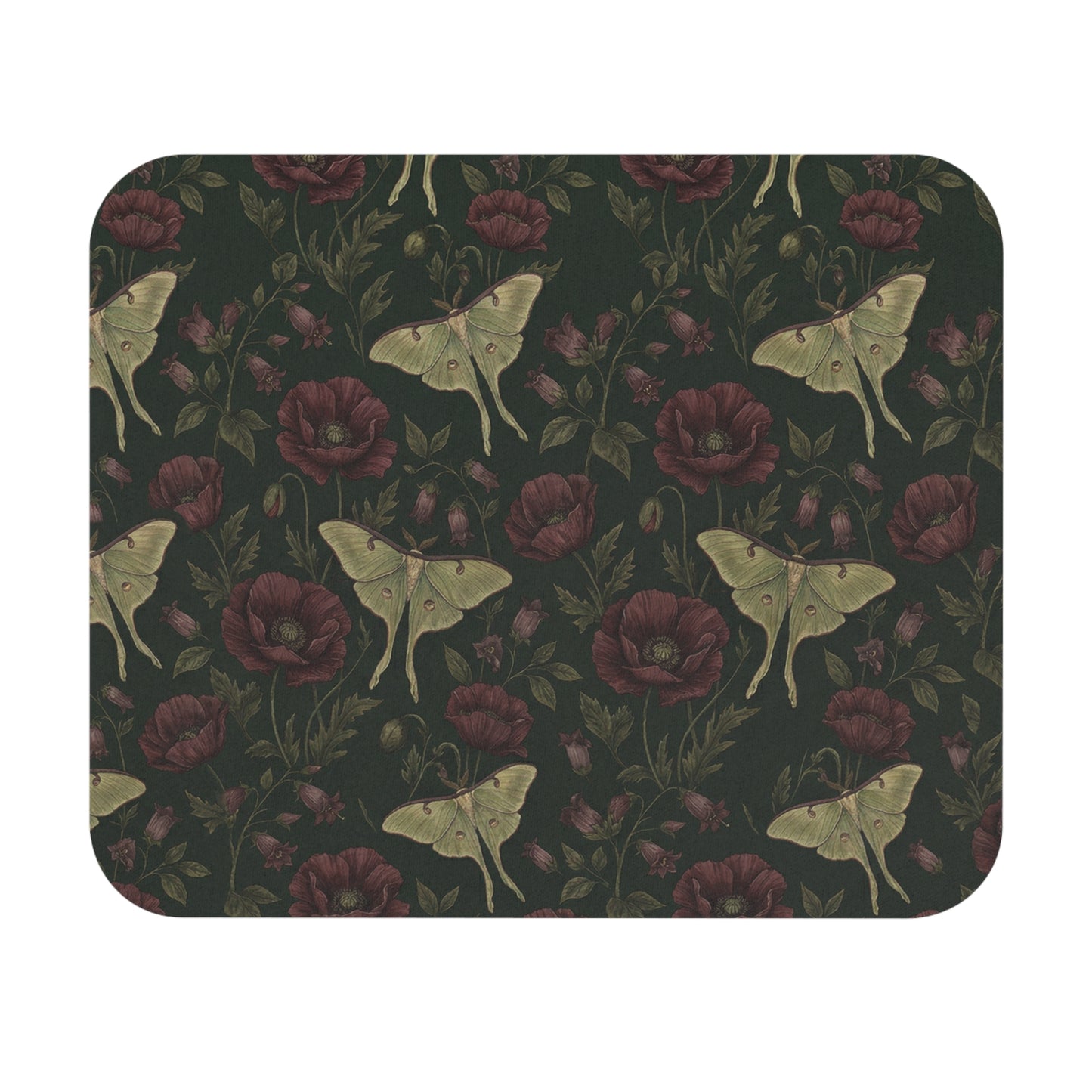 Luna Moths and Dark Roses Mouse Pad | Floral Vintage Gothic Pattern
