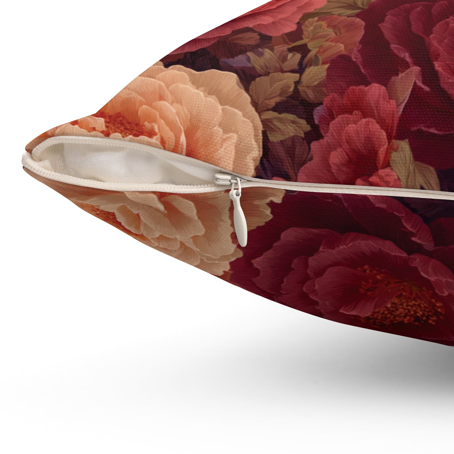 Vintage Rose Floral Pillow | Dark Burgundy Peach Garden Cushion