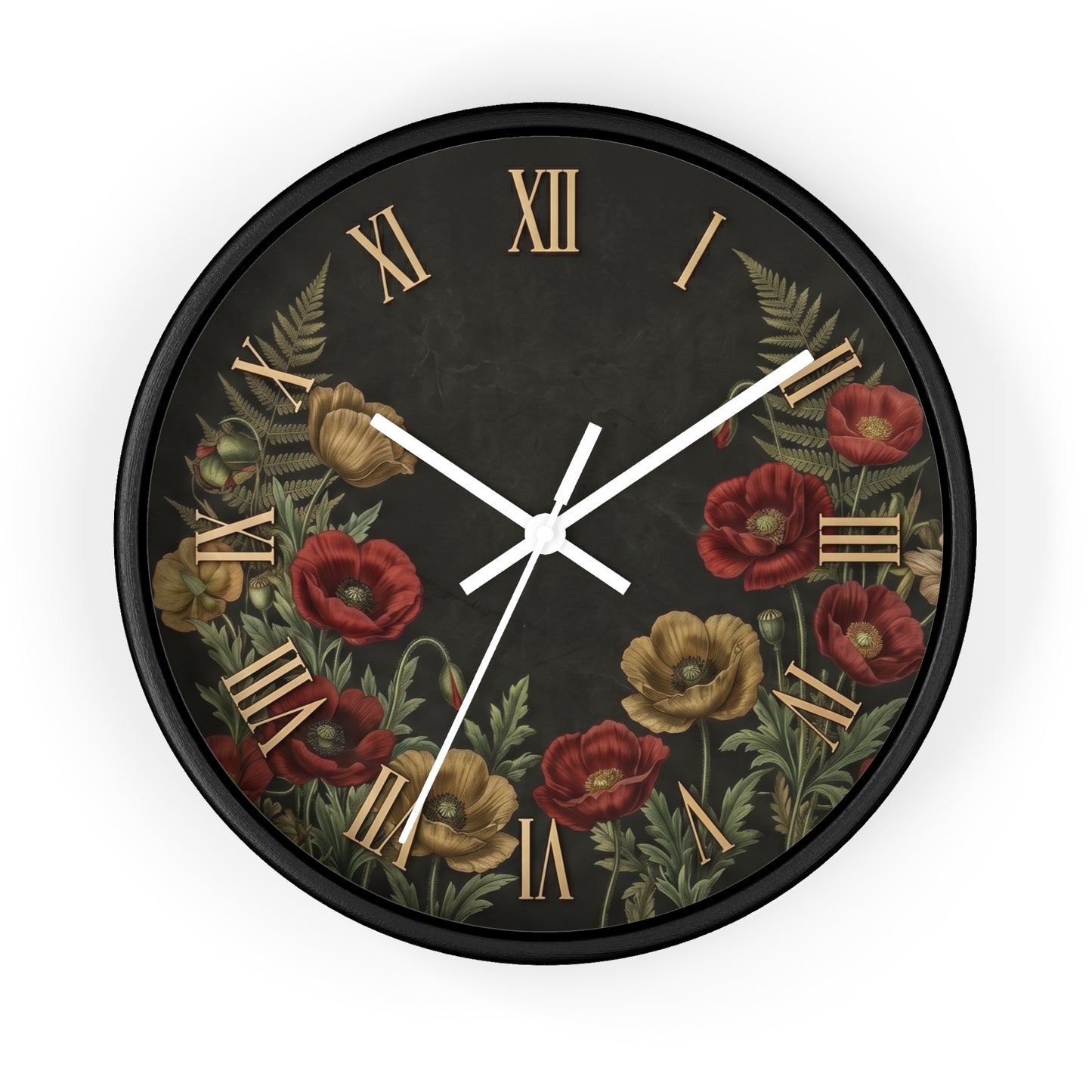 Vintage Floral Roman Numeral Wall Clock | Poppy and Fern Botanical Clock