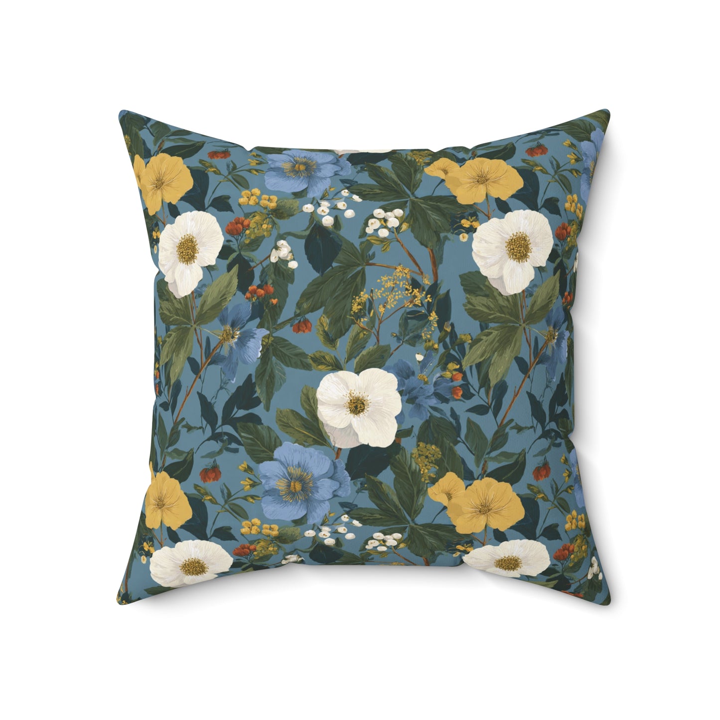 Blue Floral Pattern Pillow | Vintage Botanical Throw Pillow