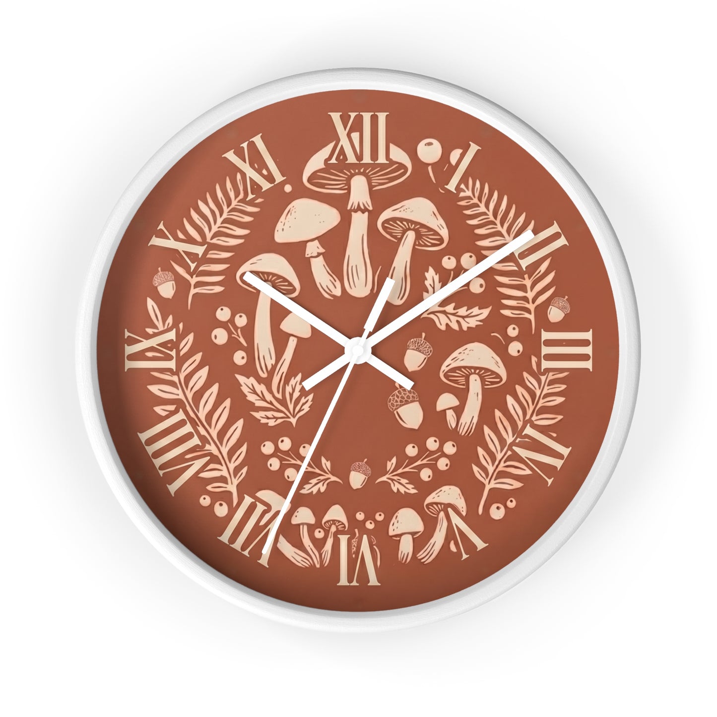 Mushroom Wreath Wall Clock | Botanical Fungi Illustration, Roman Numerals