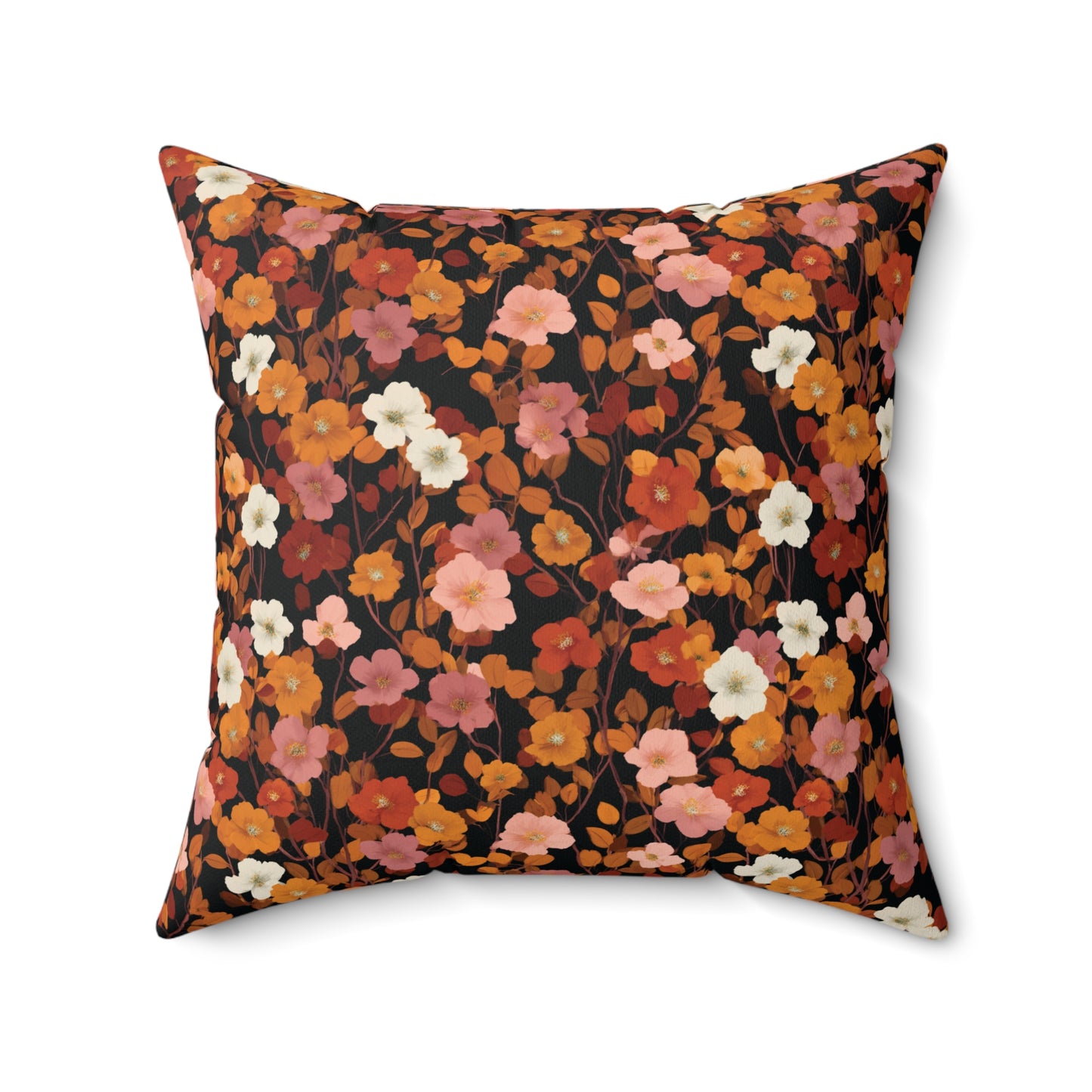 Vintage Floral Pattern Spun Polyester Square Pillow | Rust Orange Botanical Pillow
