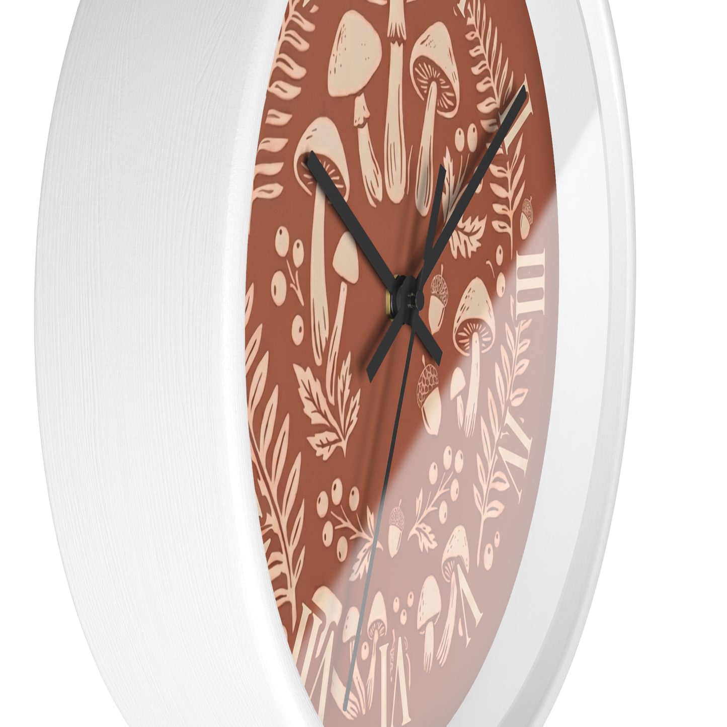 Mushroom Wreath Wall Clock | Botanical Fungi Illustration, Roman Numerals