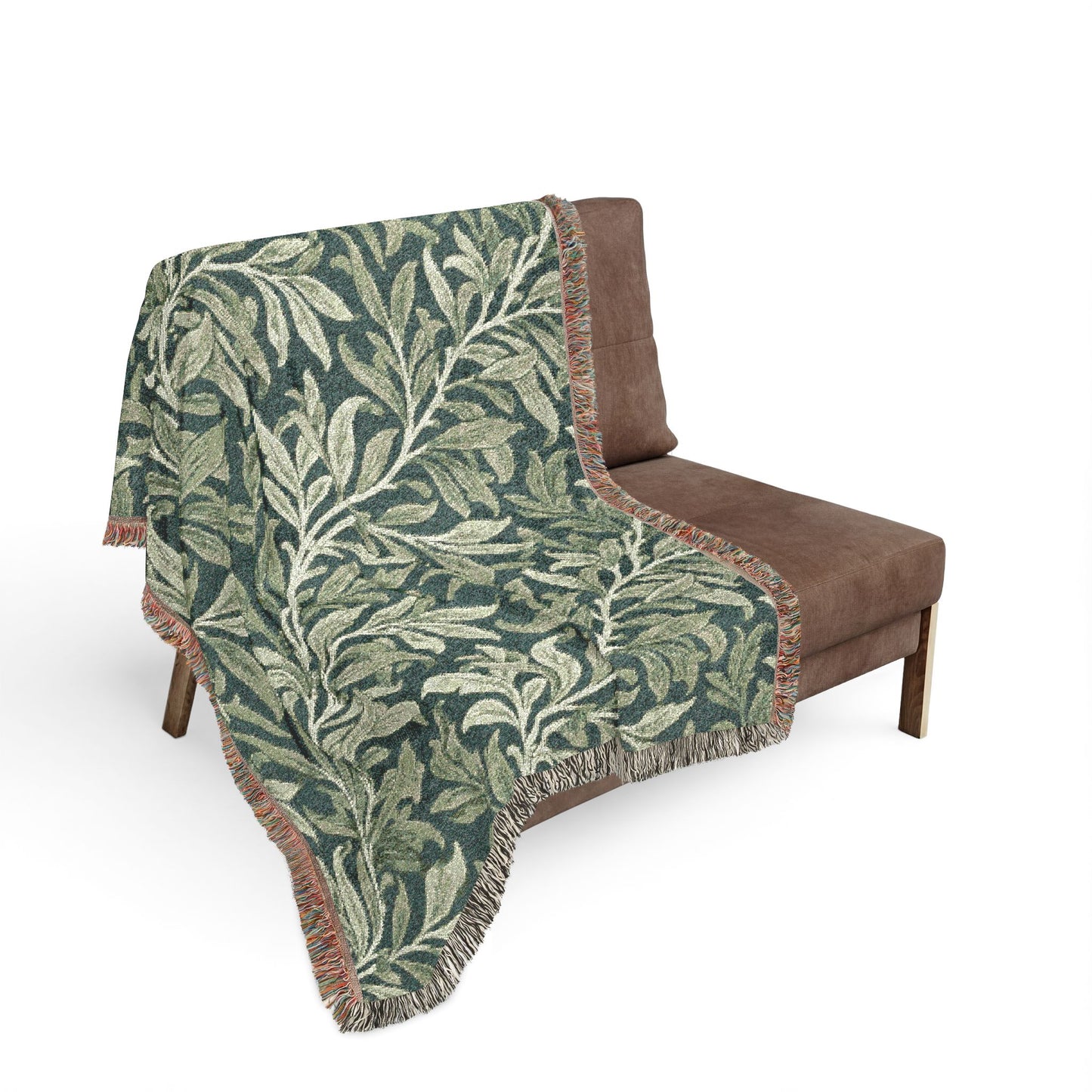 Olive Leaf Pattern Woven Blanket | Botanical Throw, Tapestry Fringe