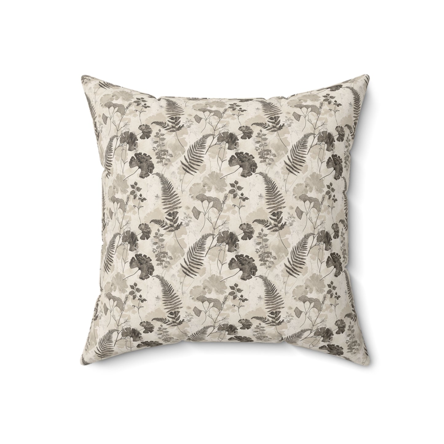 Vintage Botanical Ferns Ginkgo Pillow | Neutral Floral Throw Pillow