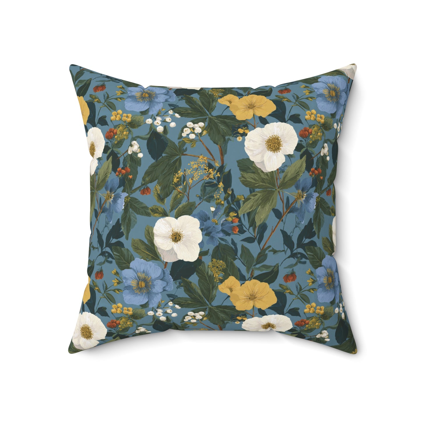 Blue Floral Pattern Pillow | Vintage Botanical Throw Pillow