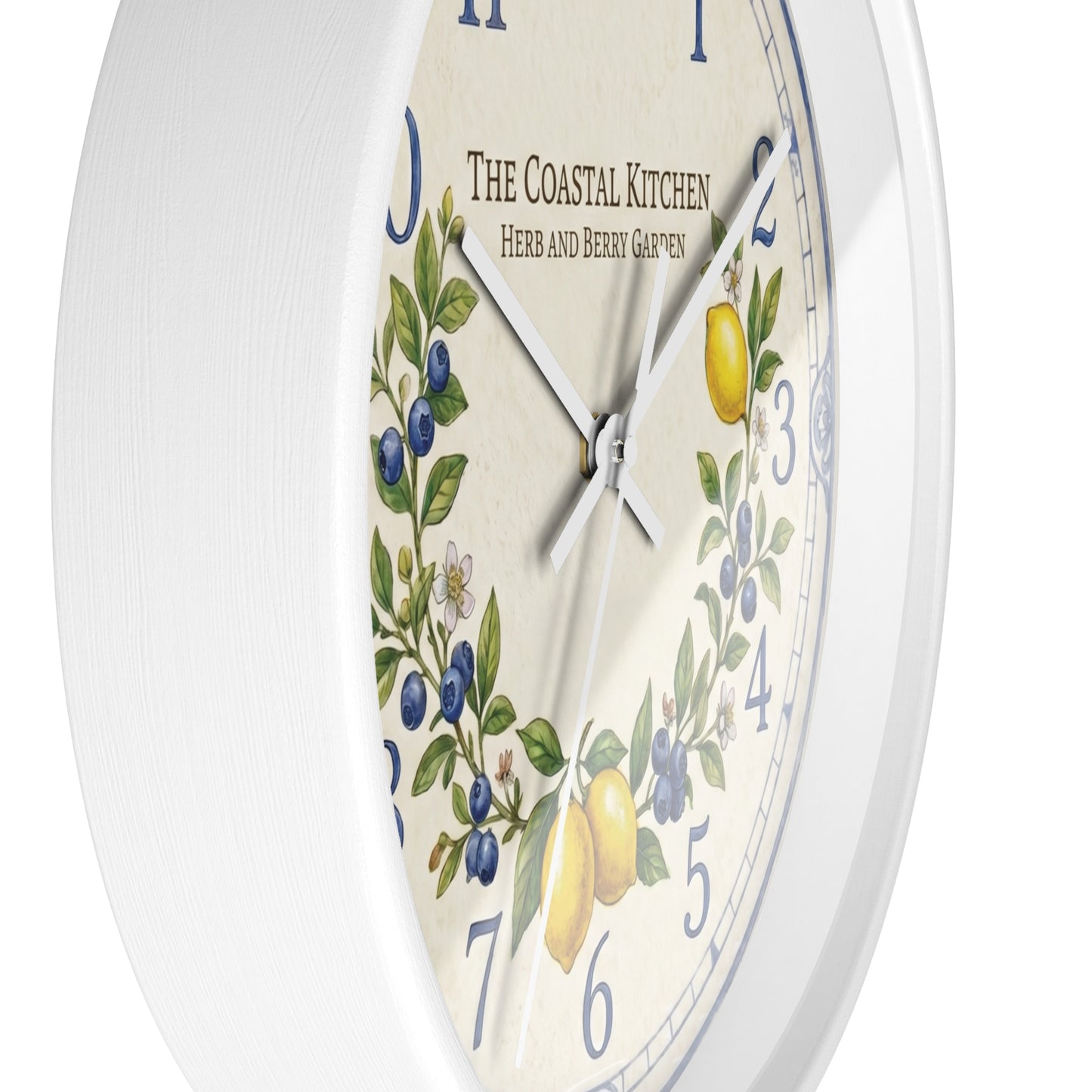 Lemon & Blueberry Wreath Wall Clock | Coastal Kitchen Herb Garden