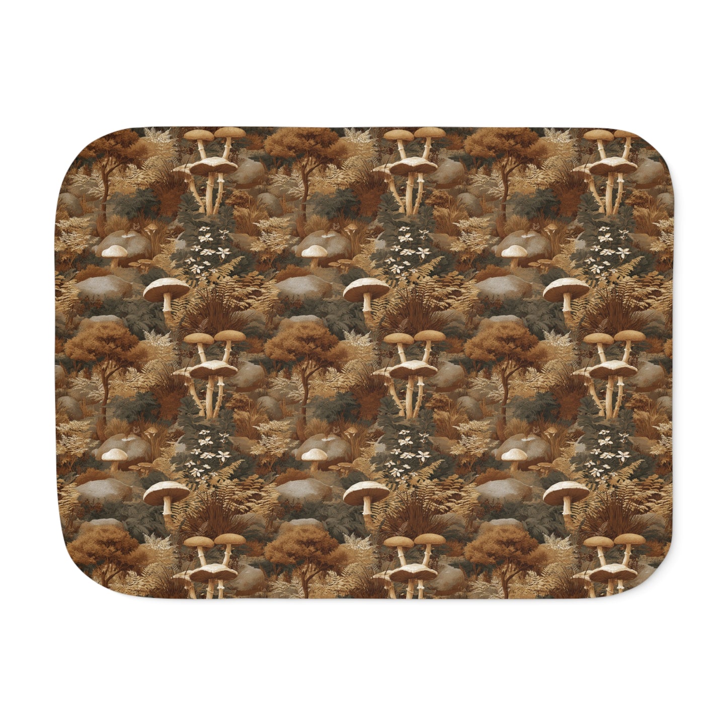 Autumn Mushroom Forest Sherpa Blanket | Cozy Fall Fungi Pattern
