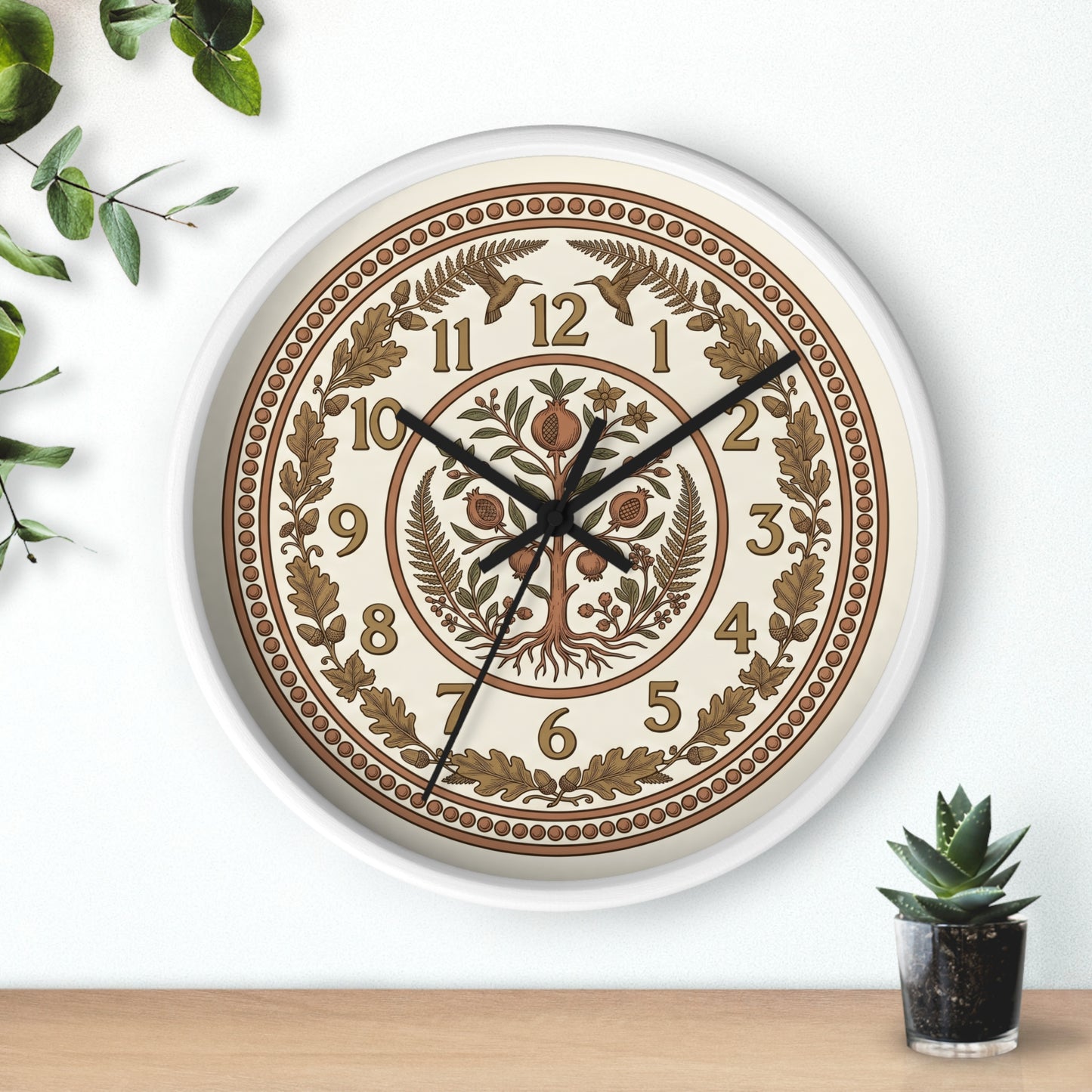 Pomegranate Medallion Wall Clock | Vintage Botanical Folk Art Ornamental