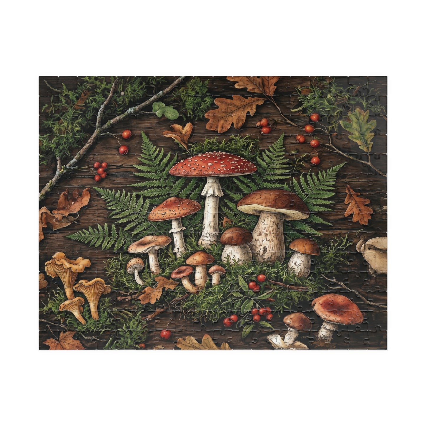 Woodland Mushroom Illustration Puzzle | 110, 252, 520, or 1014 Jigsaw Puzzle