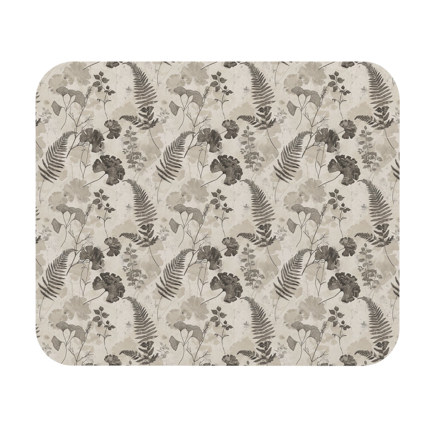 Neutral Botanical Ferns Ginkgo Mouse Pad | Watercolor Floral Desk Mat