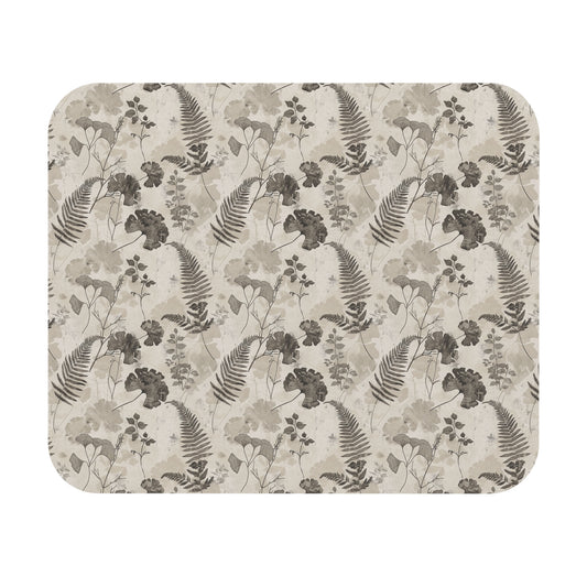 Neutral Botanical Ferns Ginkgo Mouse Pad | Watercolor Floral Desk Mat