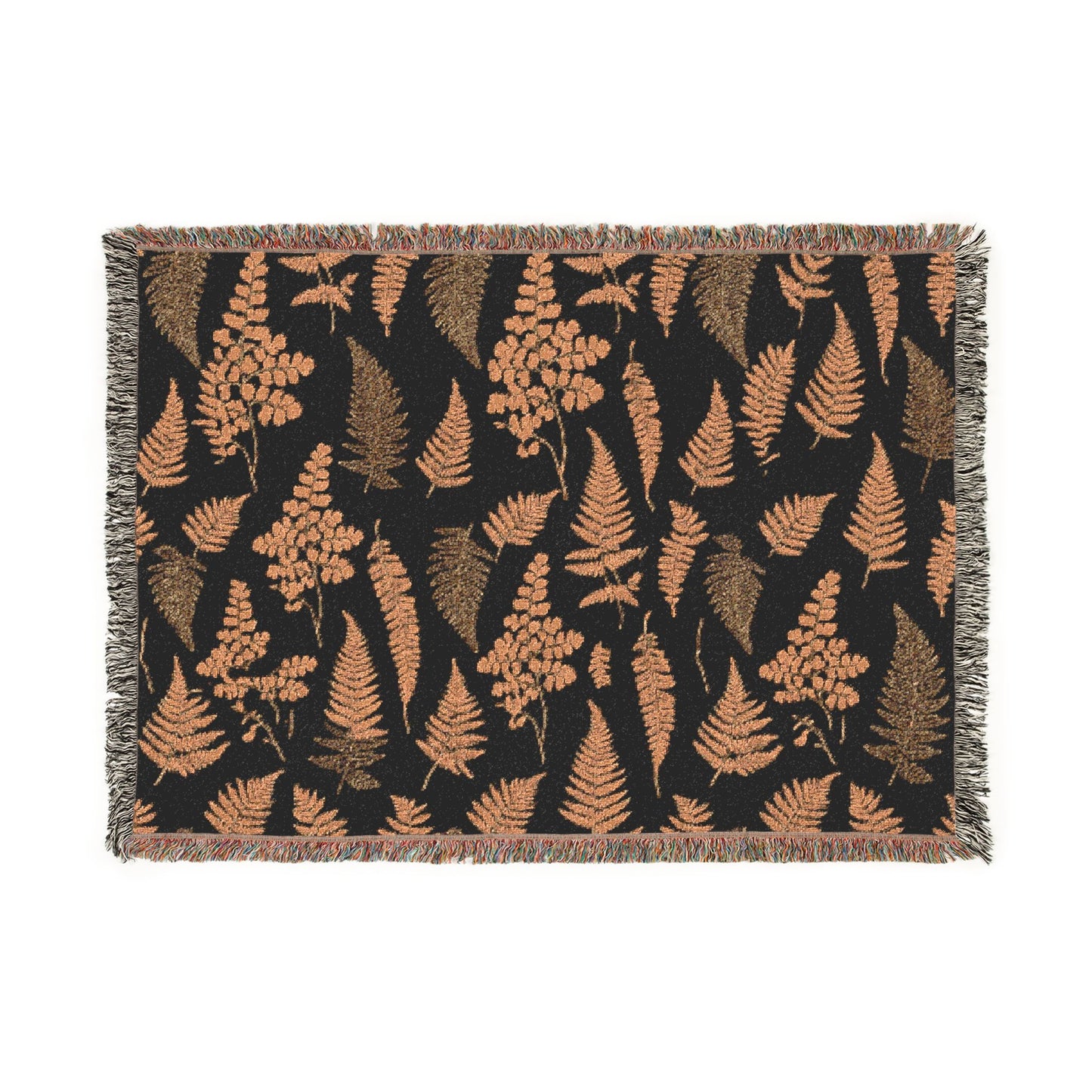 Dark Botanical Pattern Woven Blanket | Rustic Woodland Tapestry Throw