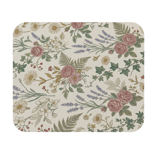 Vintage Floral Pattern Mouse Pad | Botanical Roses Daisies Lavender