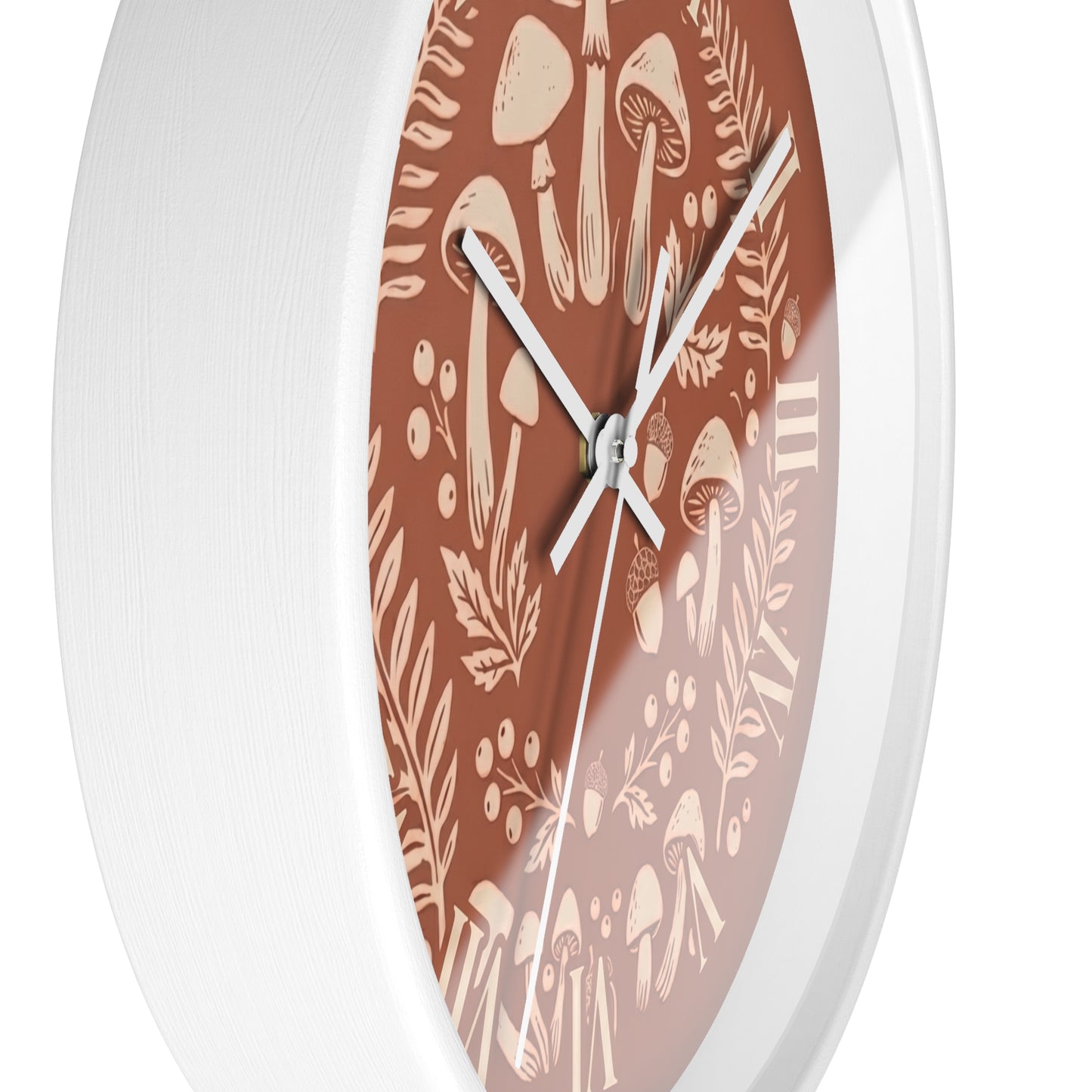 Mushroom Wreath Wall Clock | Botanical Fungi Illustration, Roman Numerals