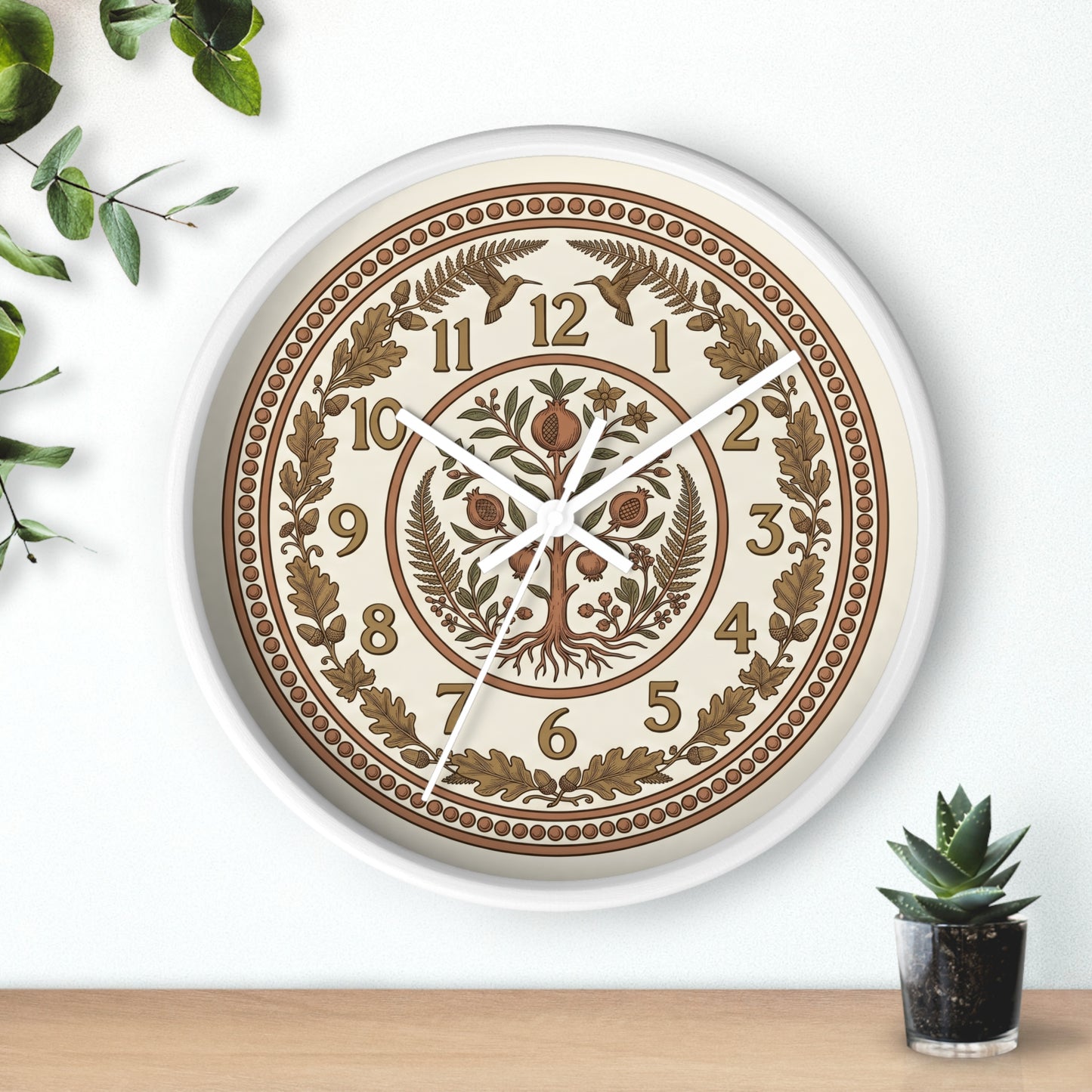 Pomegranate Medallion Wall Clock | Vintage Botanical Folk Art Ornamental