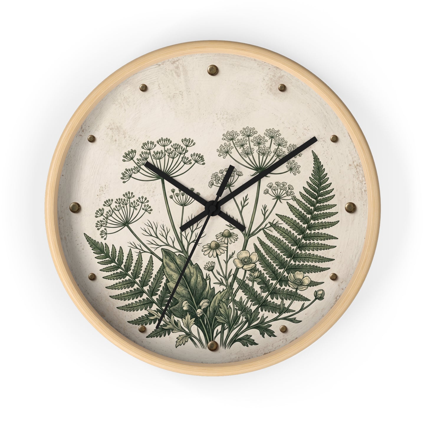 Vintage Botanical Fern Art Wall Clock | Herb Illustration Clock