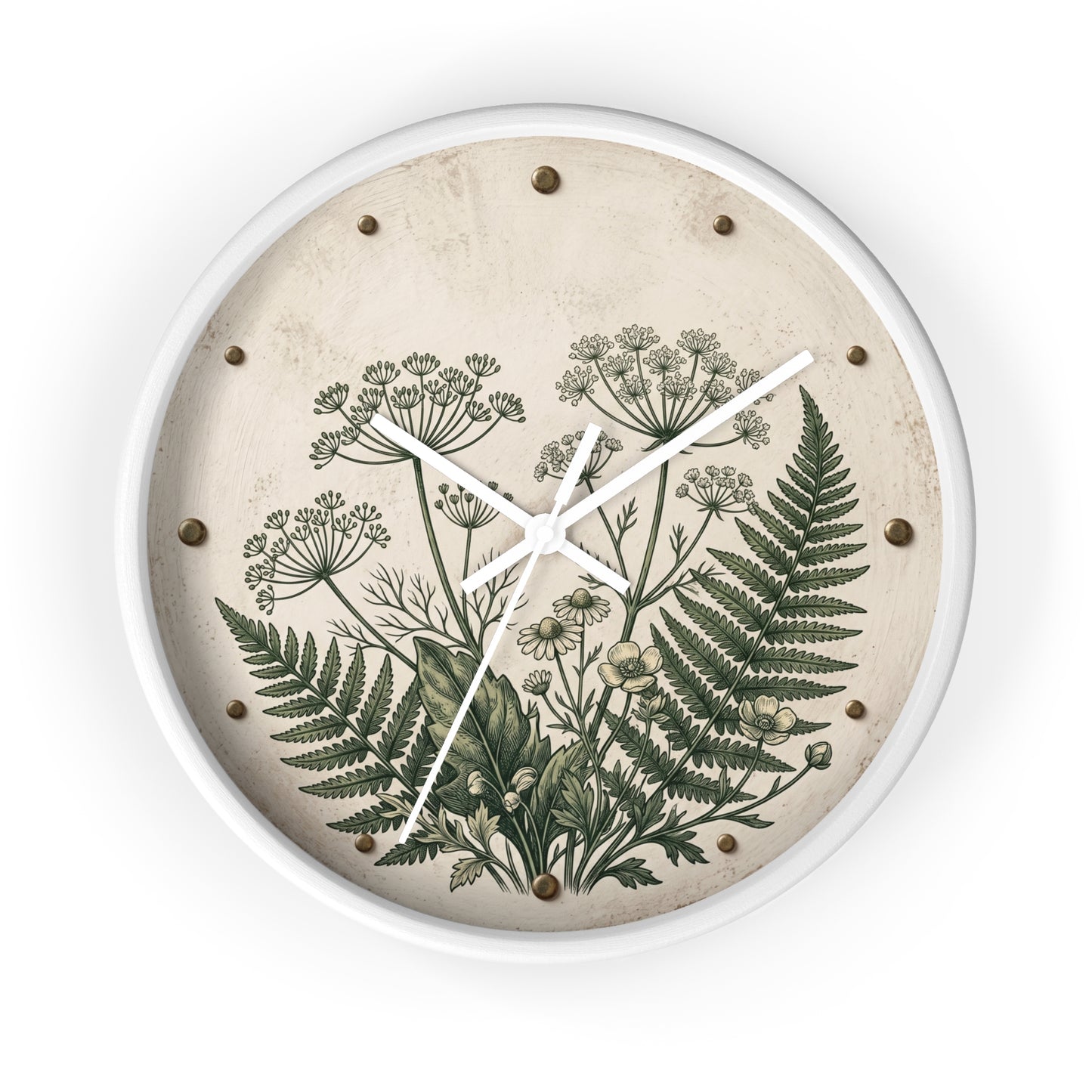 Vintage Botanical Fern Art Wall Clock | Herb Illustration Clock