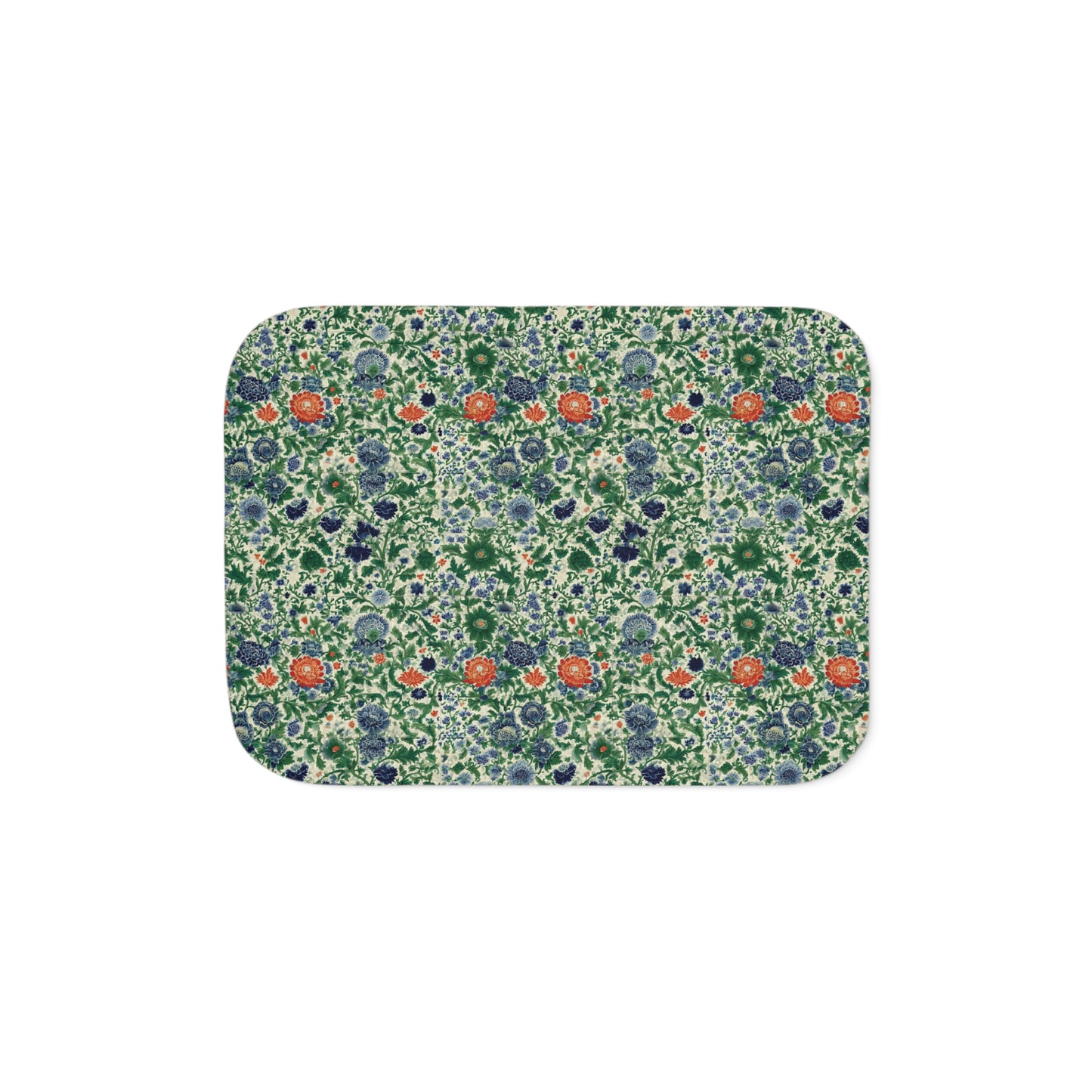 Floral Botanical Pattern Sherpa Blanket | Green Orange Vintage Garden