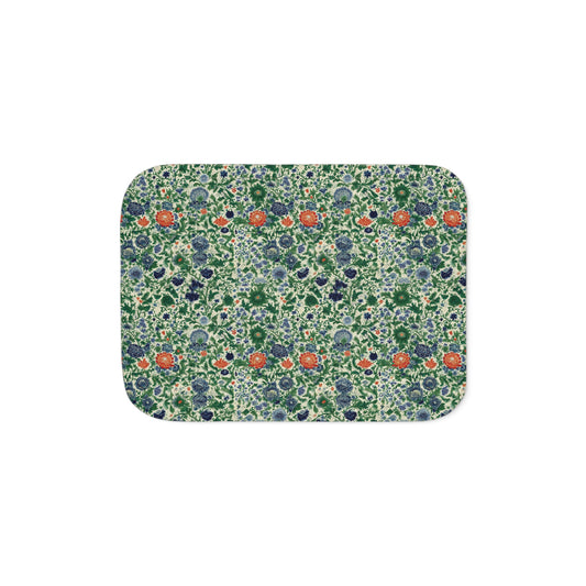 Floral Botanical Pattern Sherpa Blanket | Green Orange Vintage Garden