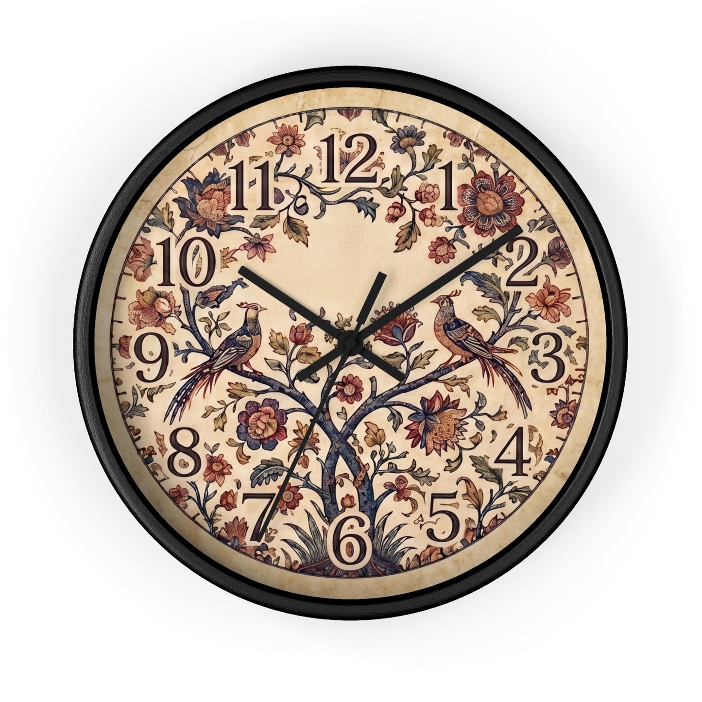 Vintage Palampore Floral Birds Wall Clock | Botanical Tree of Life Design