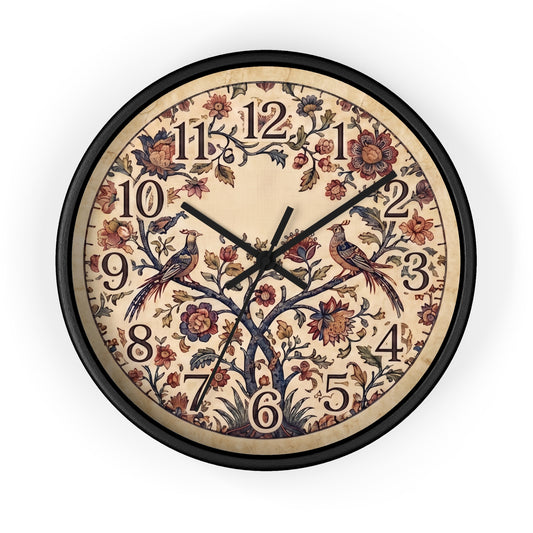 Vintage Palampore Floral Birds Wall Clock | Botanical Tree of Life Design