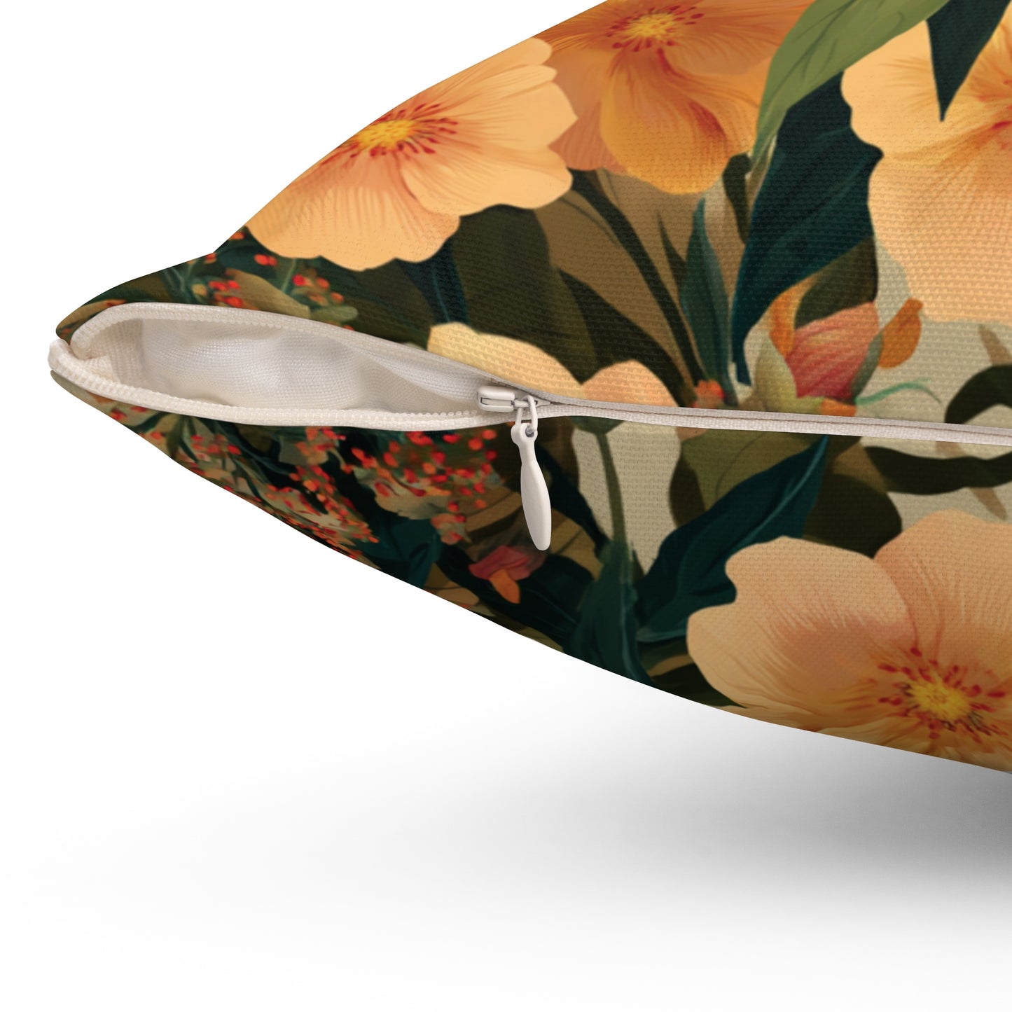 Peach Floral Pattern Pillow | Botanical Throw Pillow, Vintage Garden Design