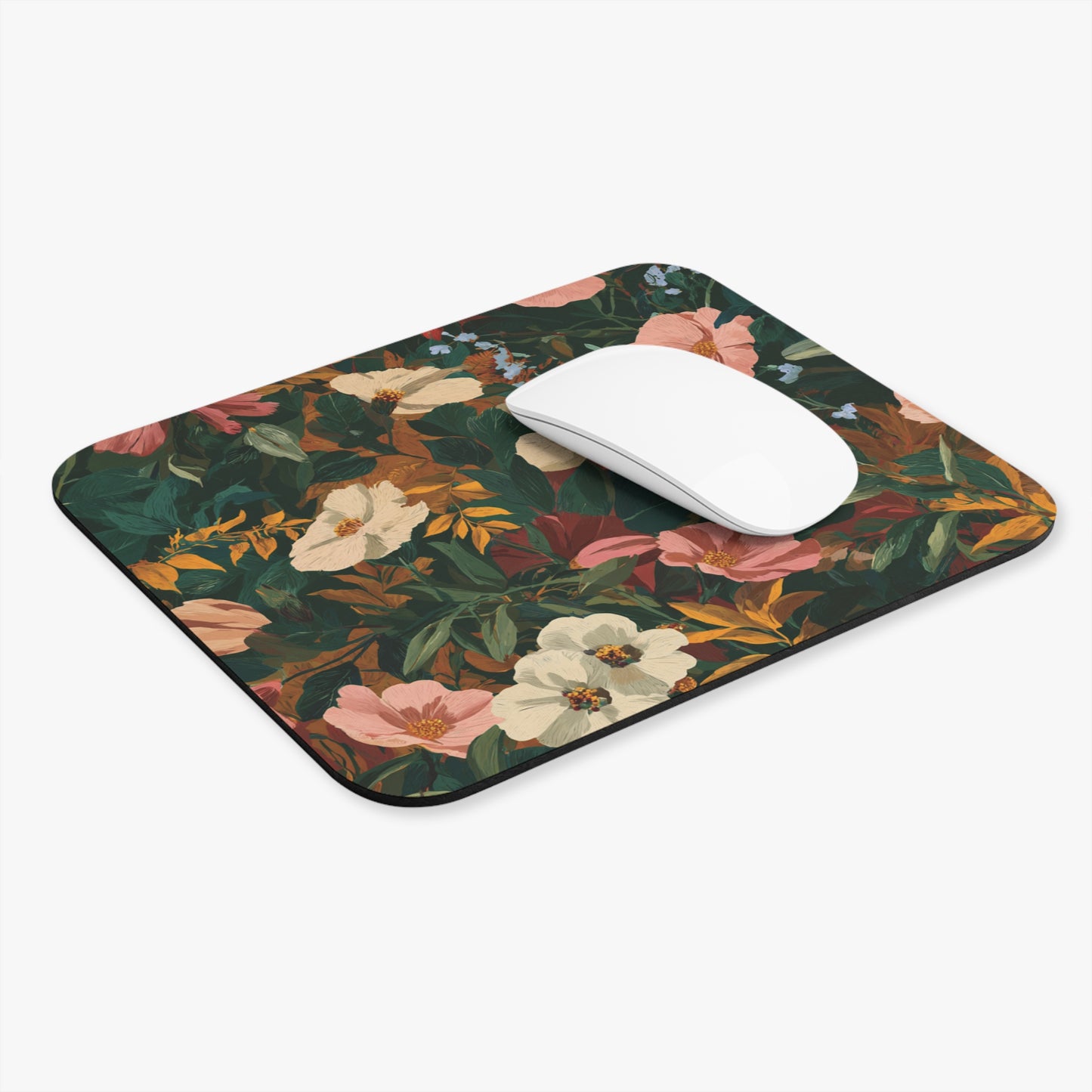 Vintage Floral Pattern Mouse Pad | Dark Green Botanical Desk Mat