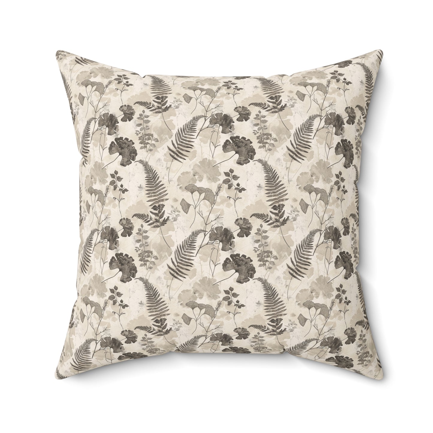 Vintage Botanical Ferns Ginkgo Pillow | Neutral Floral Throw Pillow