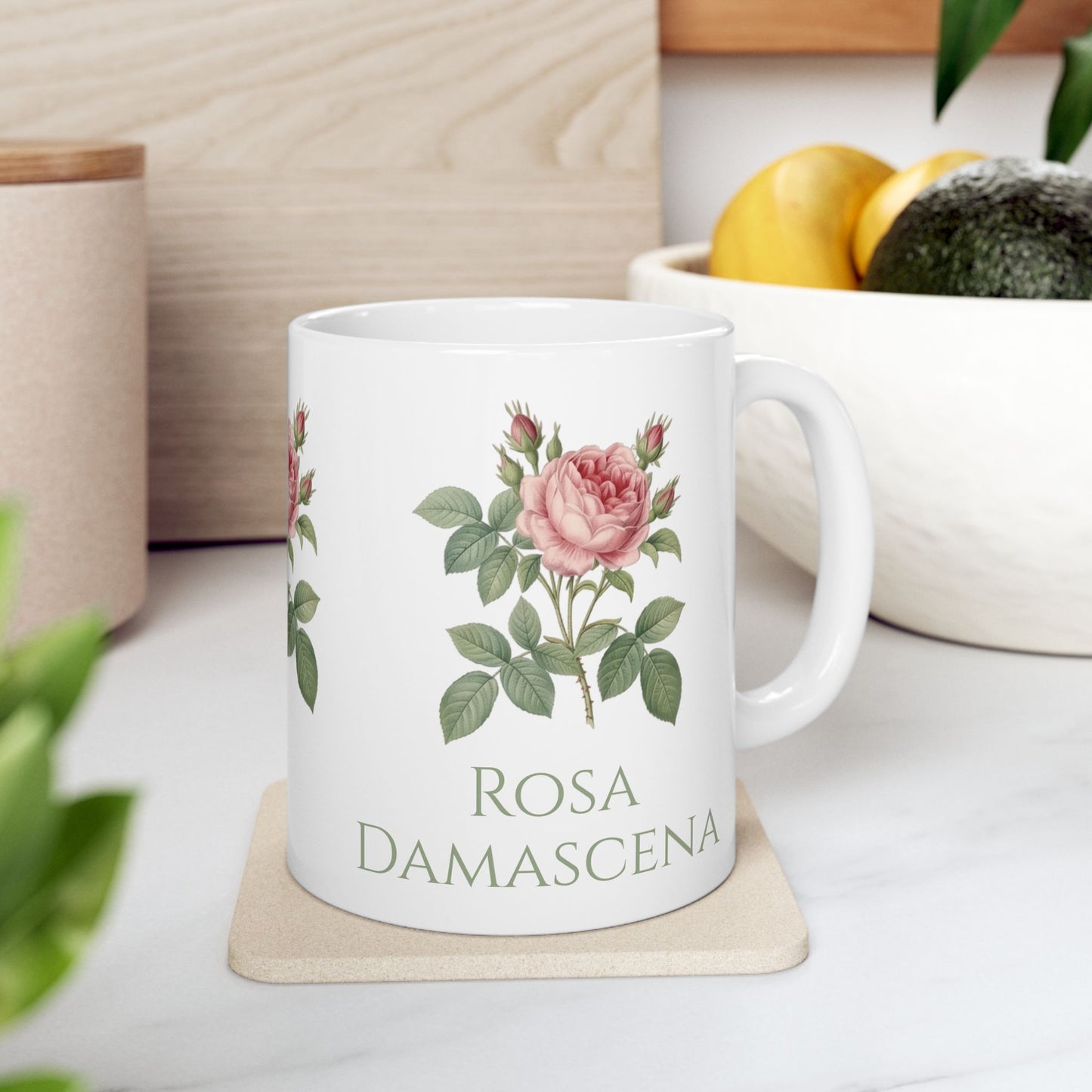 Customized Vintage Pink Rose Botanical Mug | Ceramic Mug