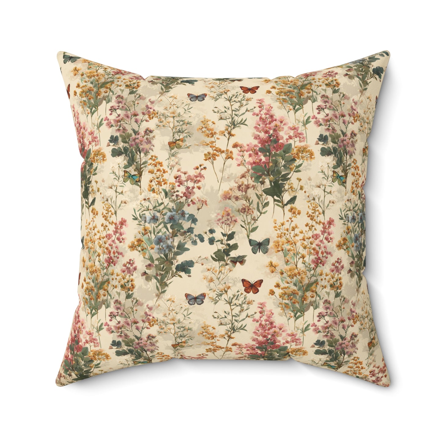 Vintage Wildflower Print Pillow | Botanical Floral Pattern Square Pillow