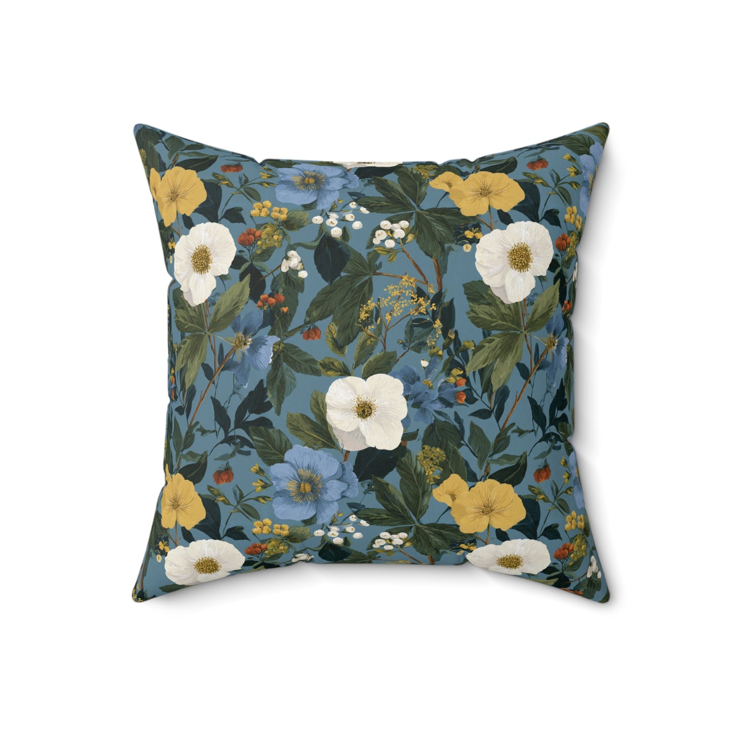 Blue Floral Pattern Pillow | Vintage Botanical Throw Pillow