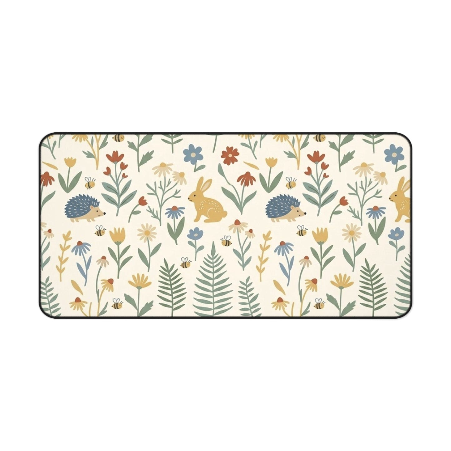 Woodland Rabbits and Hedgehogs Desk Mat | Floral Forest Mousepad