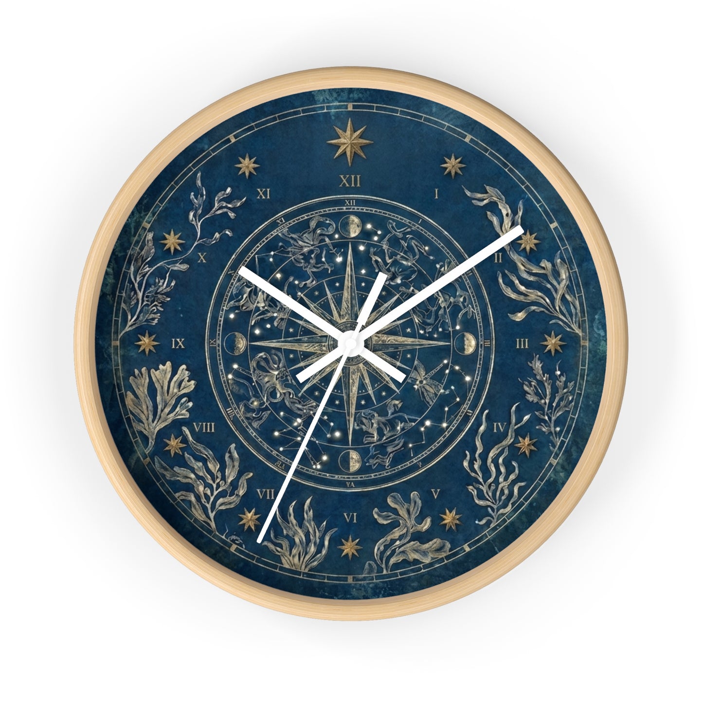 Celestial Star Map Wall Clock | Nautical Seaweed Art, Dark Academia Decor