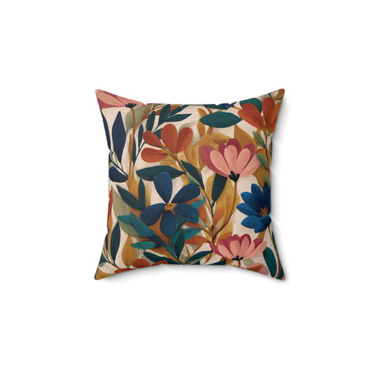 Autumn Floral Pattern Pillow | Botanical Throw Pillow, Colorful Leaves