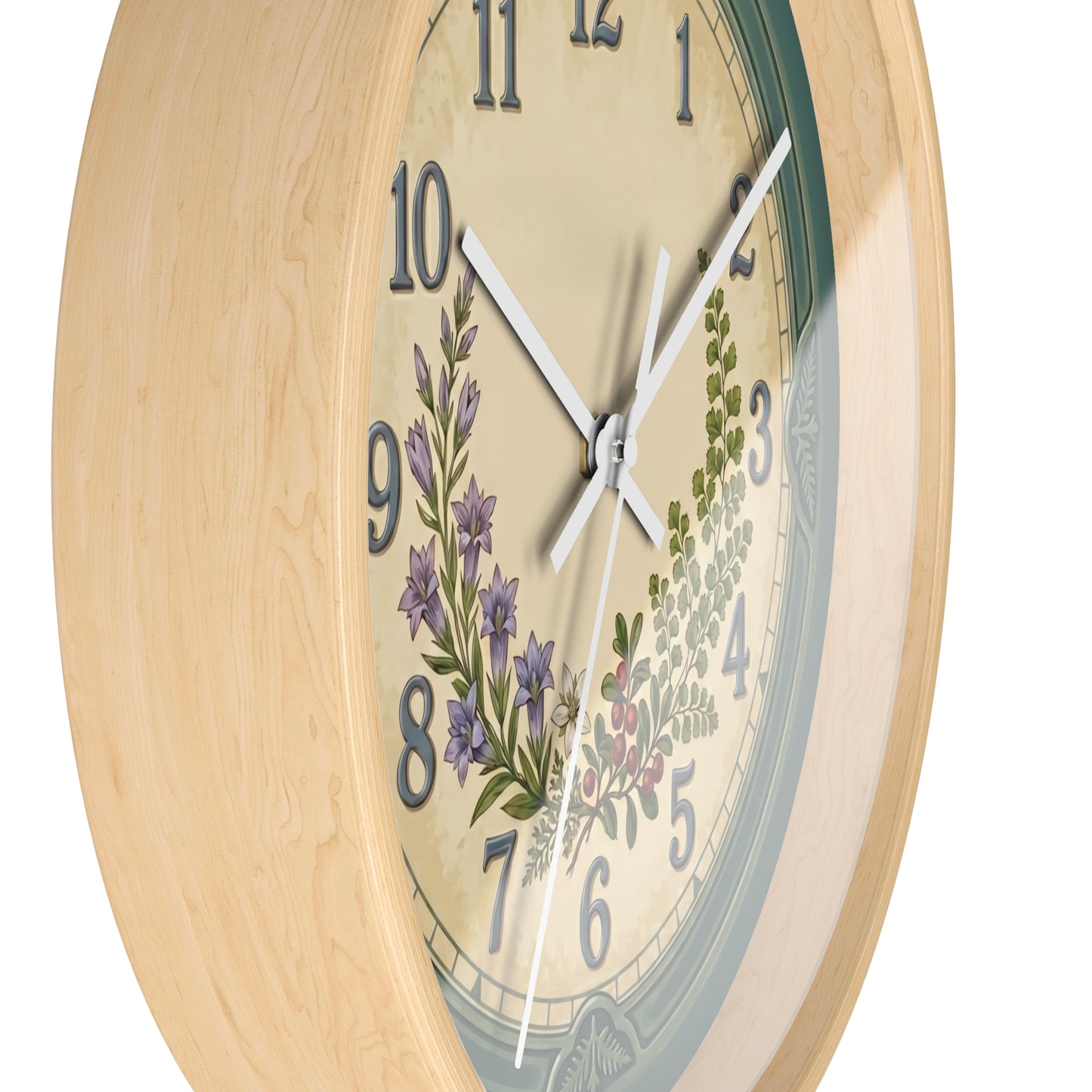 Coastal Turquoise Botanical Wall Clock | Lavender, Fern & Berries Clock