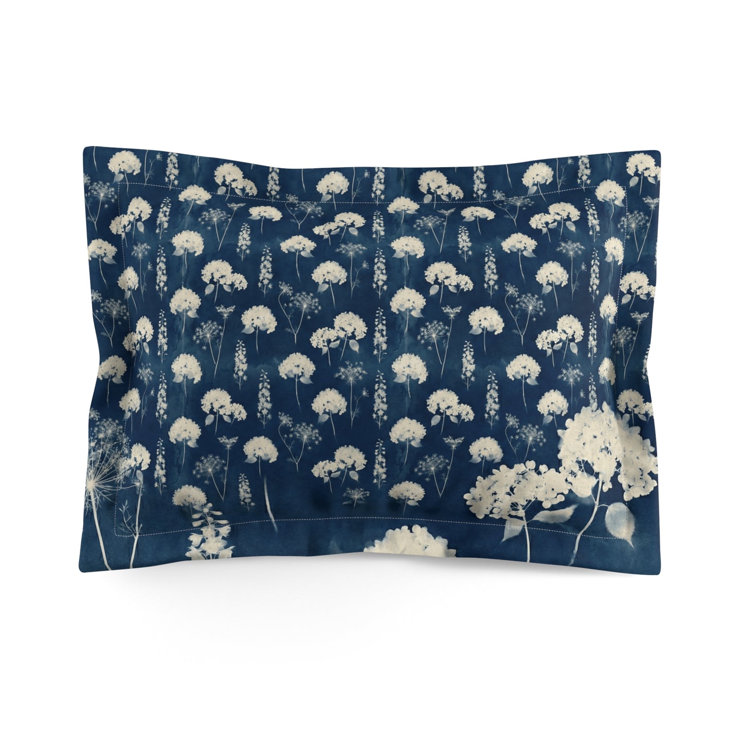 White Wildflower Cyanotype Pillow Sham | Floral Microfiber Pillowcase