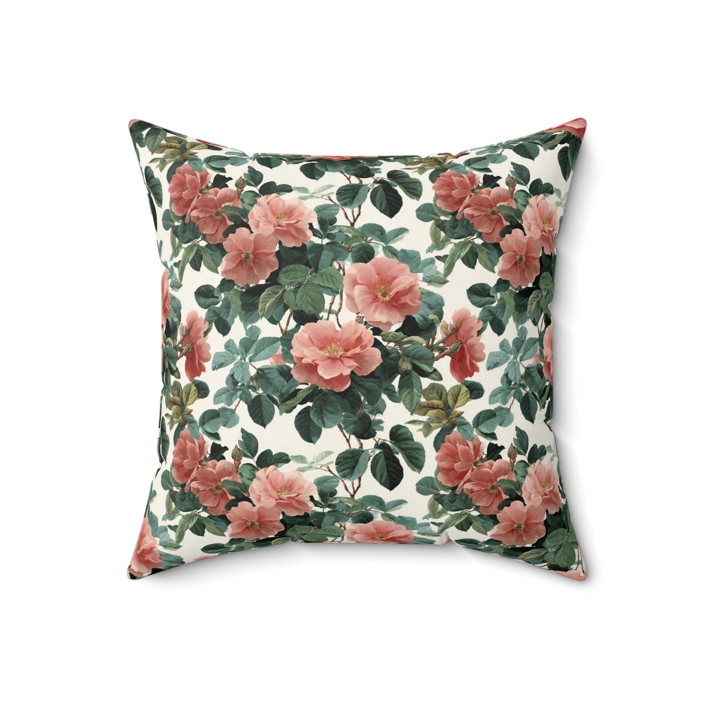 Vintage Pink Roses Floral Pillow | Spun Polyester Square Pillow