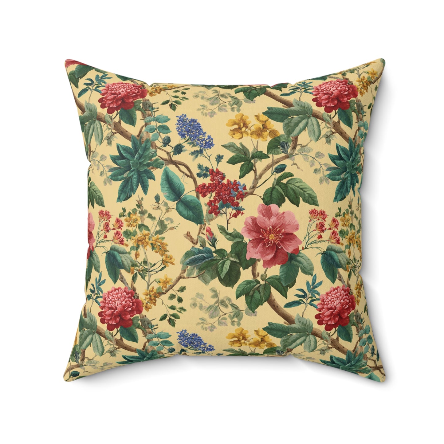 Vintage Floral Pattern Spun Polyester Square Pillow | Botanical Throw Pillow