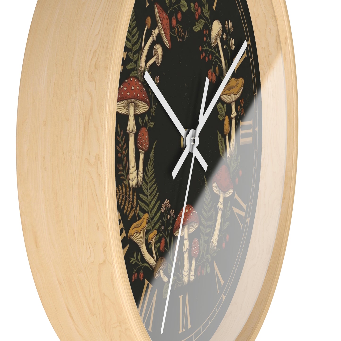 Vintage Mushroom Wreath Wall Clock | Botanical Roman Numerals