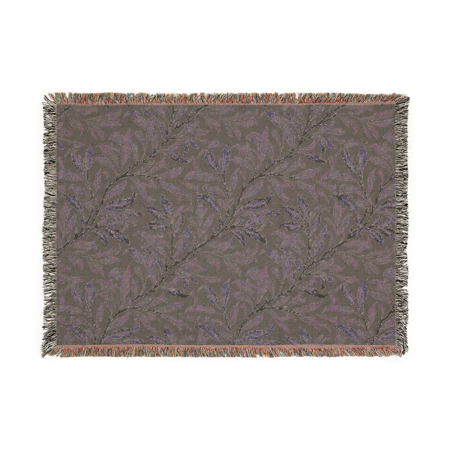Olive Leaf Pattern Woven Blanket | Botanical Throw, Tapestry Fringe