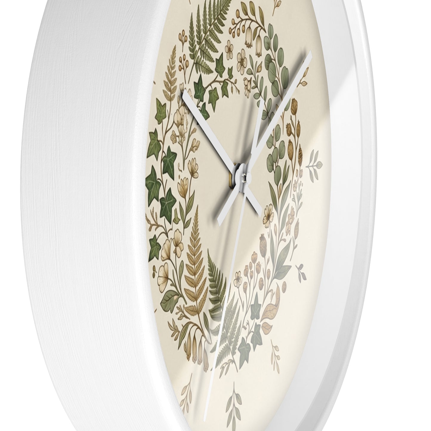 Botanical Wreath Wall Clock | Neutral Fern Floral Clock
