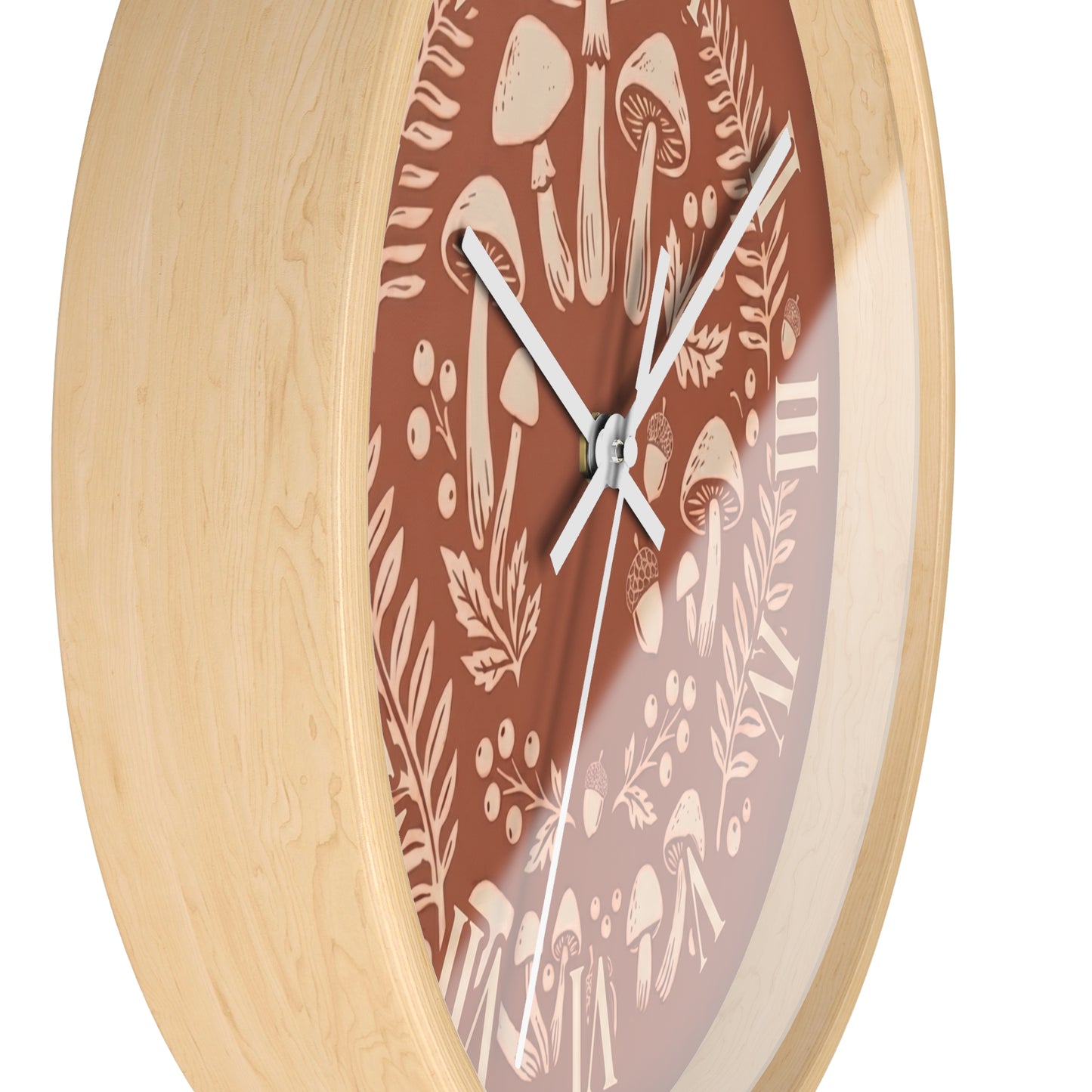 Mushroom Wreath Wall Clock | Botanical Fungi Illustration, Roman Numerals