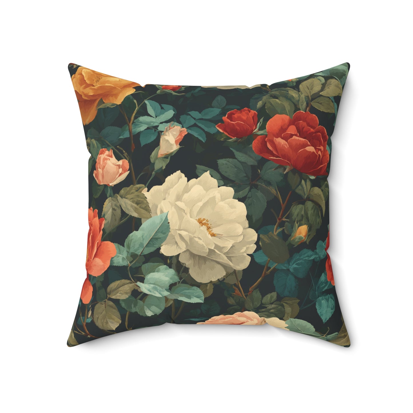 Vintage Floral Rose Bouquet Pillow | Dark Botanical Throw Pillow