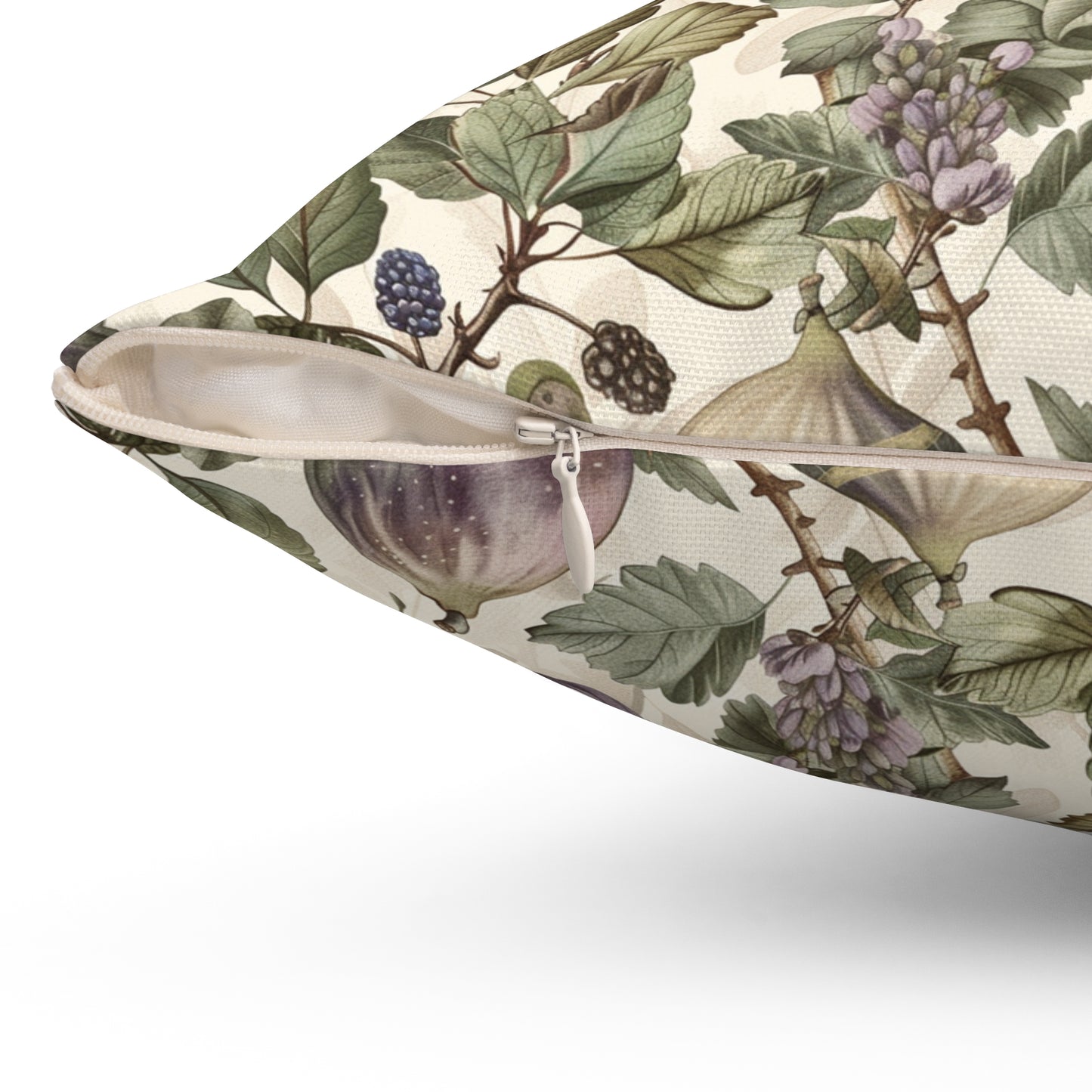Vintage Fig Botanical Pillow | Square Throw Pillow, Fruit Foliage Pattern