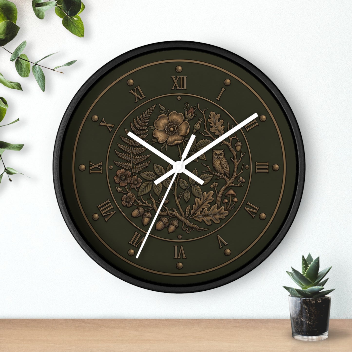 Vintage Floral Clock Wall Clock | Roman Numerals, Botanical Bird Design