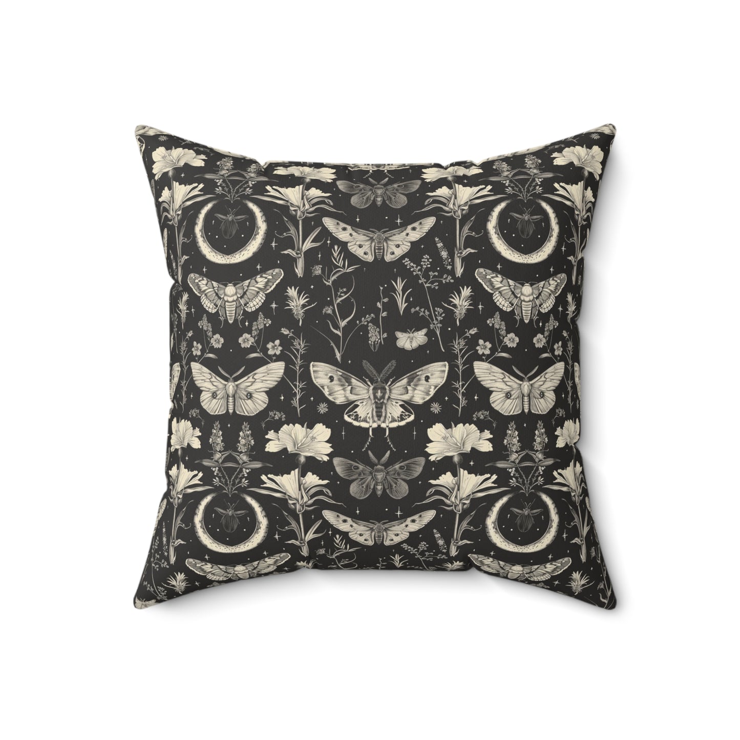 Vintage Moth and Moon Pillow | Botanical Moth Pattern