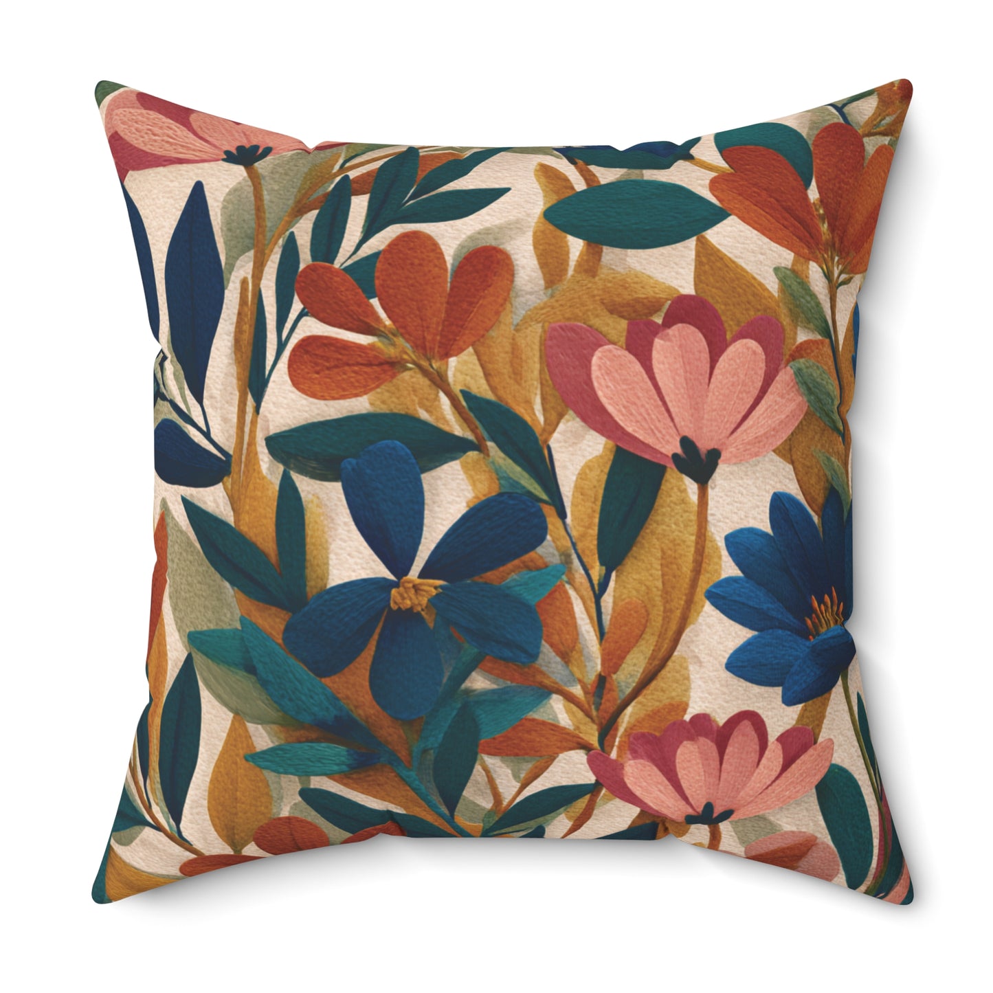 Autumn Floral Pattern Pillow | Botanical Throw Pillow, Colorful Leaves